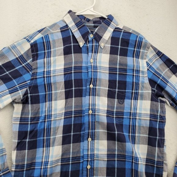 CHAPS Shirt Men's Long Sleeve Casual Button Up Collared Plaid Blue Medium - Picture 7 of 12